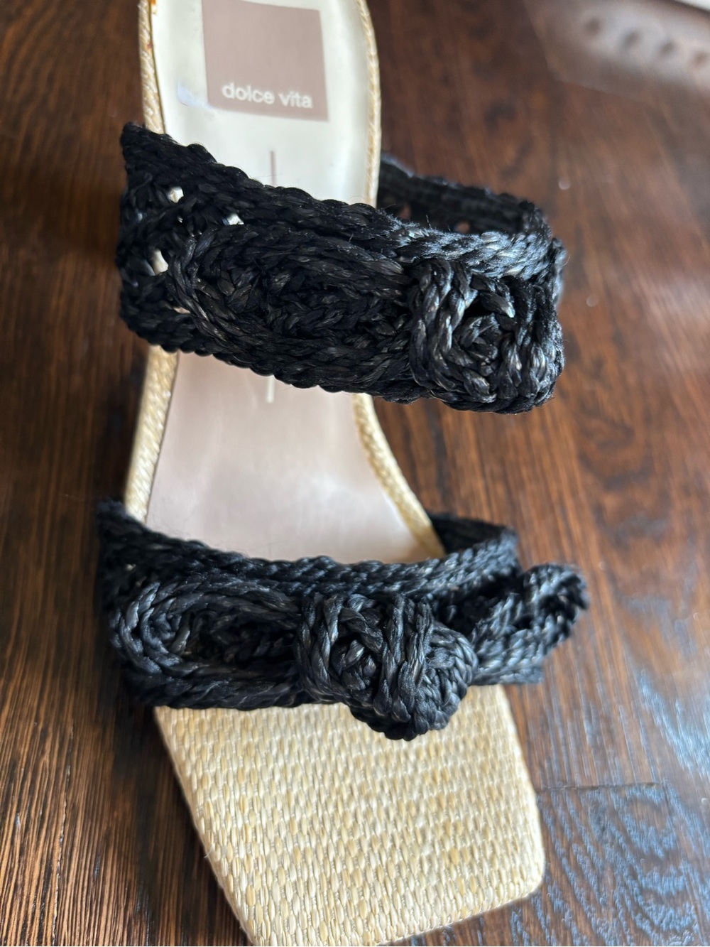 Dolce Vita Nyah Black Braided Double-Strap Heeled Sandals NWT Sz 8 Raffia - Picture 7 of 12